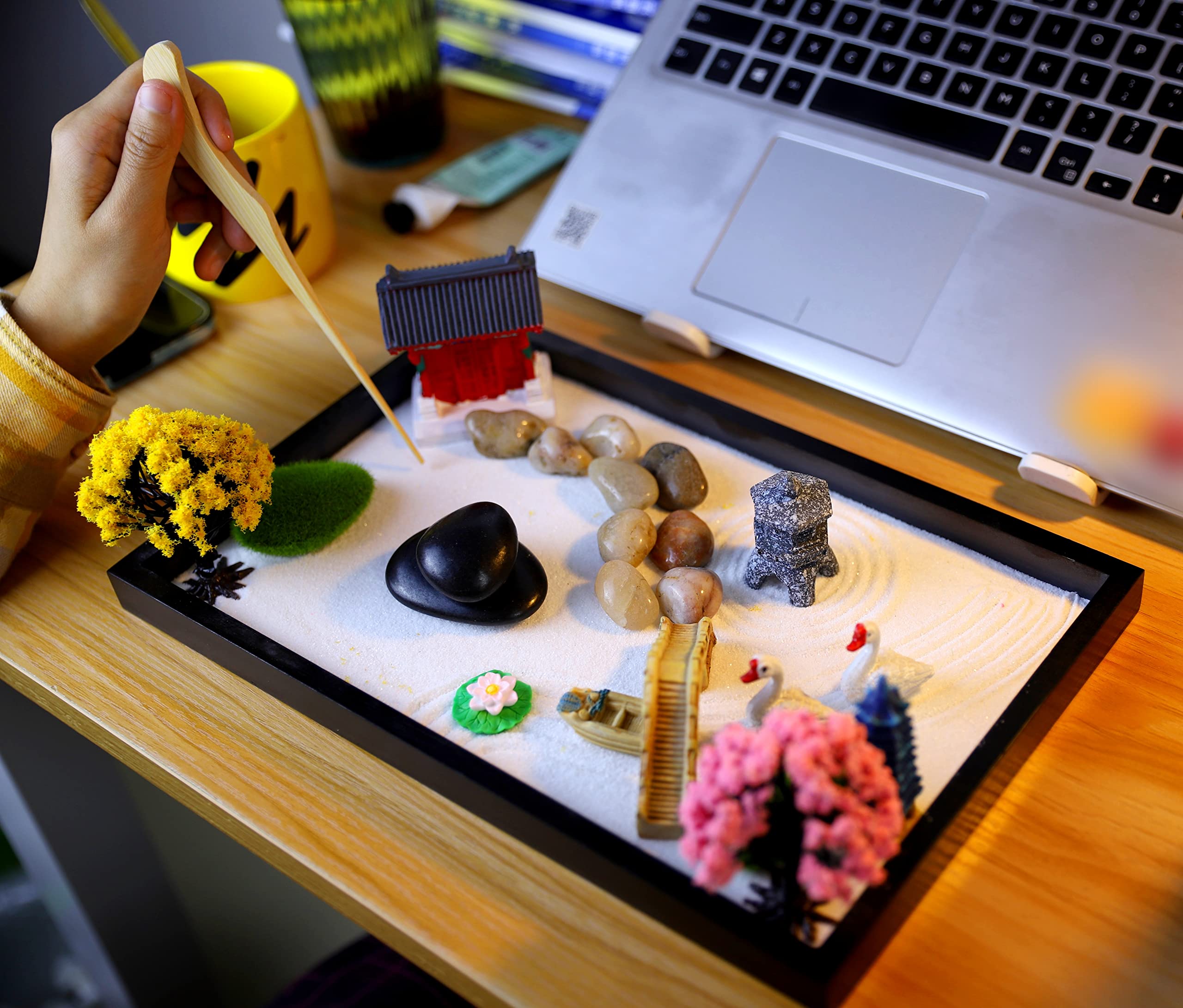 HXAXGM Zen Garden for Desk-Japanese Zen Garden 12x8 Inch-Zen